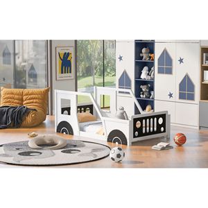 Letto a piattaforma a forma di auto d'epoca, singolo, con ruote, bianco - Letti per bambini - Product Image 4
