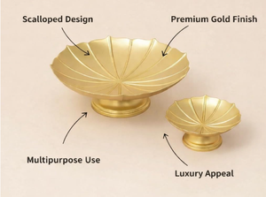 Cuencos Decorativos con Acabado Dorado de Primera Calidad para Decoración del Hogar, Cuenco Metálico Multiusos para Pooja, Centro de Mesa para Servir Frutas - Product Image 4