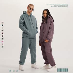 Conjunto de Sudadera con Capucha Oversize Unisex, Color Sólido, Felpa de Algodón, Estilo Casual Holgado, Chándal para Otoño - Product Image 1