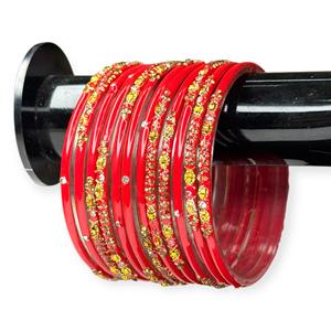 Bracelets en verre imitation perle plaqué or rouge chaud, style traditionnel tendance pour mariage, look luxueux - Product Image 1