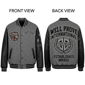 Chaqueta Varsity Personalizada con Logotipo, de Alta Densidad, 280 GSM, Tejido de Poliéster Resistente, Negra, Cortavientos, Transpirable e Impermeable para Hombre - Product Image 4