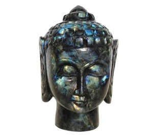 รูปปั้นหัวพระพิฆเนศทำด้วยมือสไตล์ลาบราดอไรต์เกรดท็อปหินคริสตัลรักษาความสูง7นิ้วทำจากแว็กซ์อินเดีย - Product Image 5