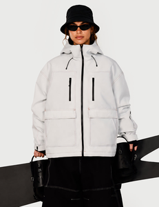 Veste de ski imperméable à capuche blanche pour homme, fermeture éclair, logo personnalisé sur le devant, isolation synthétique, vêtements d'extérieur, veste de ski - Product Image 3