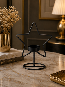 Star Shape Iron Tea Light Holder <b>Black</b> Metal Candle Stand Heat Resistant Home Decoration for Christmas Tabletop Use - Product Image 3