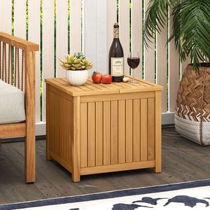 2-in-1 Acacia Wood Outdoor <b>Side</b> <b>Table</b> with <b>Storage</b> Square/Rectangular Coffee <b>Table</b> with Slatted End <b>Storage</b> Box - Product Image 1