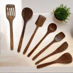 Ensemble de cuillères en bois de Sheesham fabriquées à la main |   Ustensiles de cuisine naturels marron style simple, sans danger pour les aliments, pour le camping - Product Image 1