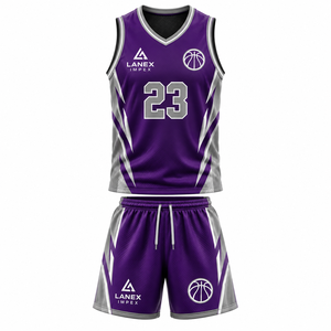 Ensembles de shorts et maillots de basket-ball violets personnalisés en gros, uniformes d'équipe athlétique professionnels pour hommes, fournisseur de vêtements de sport OEM ODM - Product Image 1