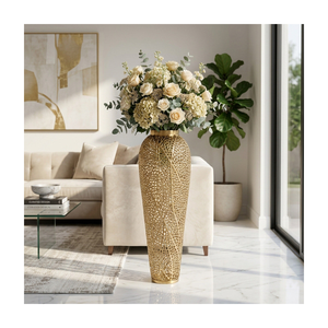 Jarrón de Metal Hecho a Mano para Bodas, Alto, Lujoso, Duradero, Ligero, con Baño de Oro, Diseño Tradicional, Centro de Mesa para Sala de Estar, Decoración de Interiores - Product Image 5