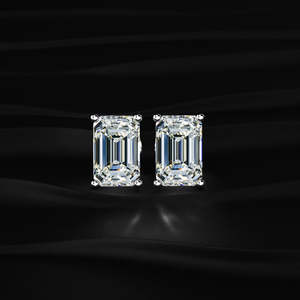 <b>Emerald</b> Cut Moissanite <b>Stud</b> Earrings 4 TCW Colorless VVS 14K Gold 2 Carat Solitaire Step Cut Screw Back Handmade Jewelry Gift - Product Image 2