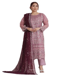 Robe de soirée d'été pour femmes Costumes en mousseline de soie avec Shalwar Kamez Dupata Style pakistanais indien pour les occasions festives - Product Image 1