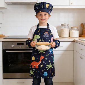 Ensemble tablier et toque de chef pour enfants, filles et garçons, pour la cuisine, la pâtisserie, l'art, la peinture et les activités - Product Image 3