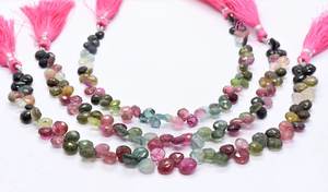 Perles en tourmaline naturelle facettées en forme de cœur, 8 pouces, taille 5,5-6 mm, perles de pierres précieuses en tourmaline multicolores de haute qualité - Product Image 4
