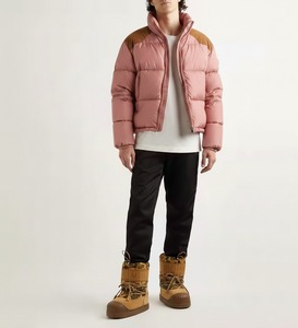 <b>Men's</b> <b>Cream</b> Quilted Puffer <b>Jacket</b> Stand Collar Zipper Closure Windproof Winter Casual Thick Polyester Fiber Filling - Product Image 5