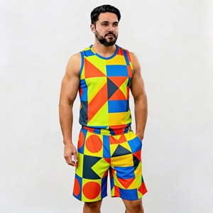 Men's Geometric Print Tank Top And Shorts <b>Set</b> Crew Neck Quick Dry <b>Knitted</b> Polyester Sporty Summer Outfit - Product Image 1