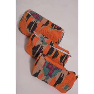 Bolsa de Cosméticos de Uso Diario de Gran Capacidad, Acolchada, de Algodón Ikat, Hecha a Mano, Estilo Bohemio, para Viaje, Organizador de Maquillaje con Cierre - Product Image 5