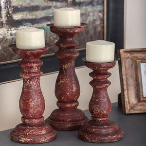 Juego de portavelas de madera tallada a mano, 3 candelabros de madera maciza, soporte en forma hexagonal, decoración del hogar, decoración de Navidad - Product Image 2