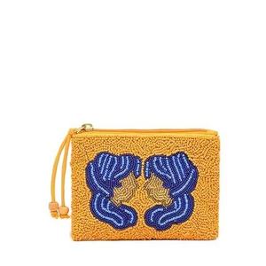 Porte-monnaie artisanal jaune perlé avec fermeture éclair, chaîne de poignet détachable, doublure en polyester, grande taille, cadeau pour femme - Product Image 1