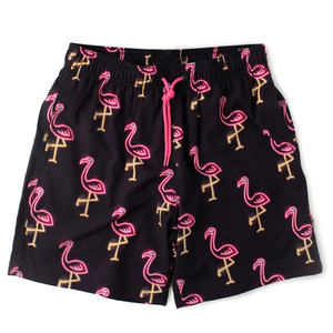 Shorts de Baño para Hombre con Estampado de Flamencos Negros y Cordón Rosa, Secado Rápido, Estilo Casual - Product Image 1