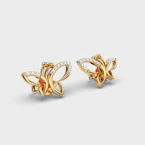 IGI Certified Lab Grown Diamond Butterfly Stud <b>Earrings</b> 14K Yellow / White / Rose Gold Designer Pave Wing <b>Earrings</b> - Product Image 3