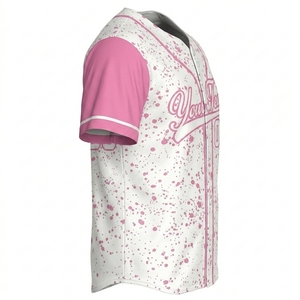 Maillot de baseball personnalisé à pois roses avec nom et numéro, uniforme sublimé pour adultes, vêtements de sport respirants à manches courtes unisexes - Product Image 4