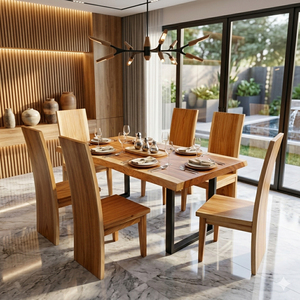 Niwara Modern Dining Room Furniture Set 6 Block Chairs Durable <b>Adjustable</b> Iron <b>Leg</b> <b>Table</b> for Home Hotel Kitchen Dining Room Use - Product Image 5