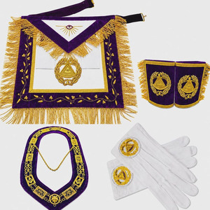 Ensemble de tablier bleu et rouge pour Maître Maçon de Loge Maçonnique, avec collier, manchettes et gauntlets, insignes maçonniques - Product Image 3