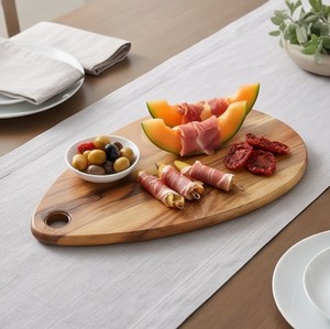 Planche à fromage en bois d'olivier en forme de goutte d'eau avec trou de suspension, plateau de charcuterie - Product Image 4