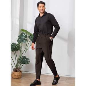 Pantalon de Costume Homme Coupe Slim 100% Coton Plissé Devant Extensible Skinny Classique Fuselé XL - Product Image 1