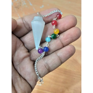 Pendentif de radiesthésie conique en sélénite naturelle, fait main, avec chaîne chakra, cadeau d'affaires Feng Shui, vente en gros - Product Image 1