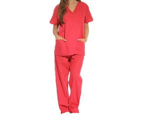 Ensemble de blouses médicales rouges pour femmes, coton et polyester, uniforme pour hôpital, pantalon inclus, coton et polyester médicaux - Product Image 1