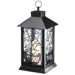 Lanterne d'Halloween en métal noir, découpe motif chauve-souris, hibou, arbre, Boo, pour décoration intérieure, lanternes à bougies vintage pour Halloween - Product Image 1
