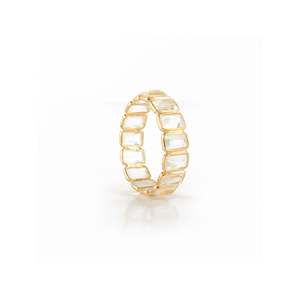 18K Gold Rainbow Moonstone Eternity Band with Sapphire Ruby Emerald Micro Insert Prong Setting - Product Image 3