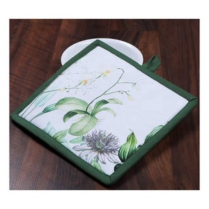 Grey Colour Floral Embroidered Cotton Heat Resistant Non Slip Pot Holder Cloth Washable Nordic Insulation Pad <b>Bbq</b> Baking <b>Tools</b> - Product Image 3