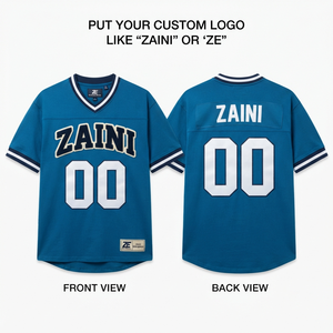 Camiseta de Fútbol Americano para Hombre, 240 GSM, Poliéster Premium Interlock, Manga Azul en Contraste, Bordado Personalizado con Tela Tackle Twill - Product Image 1