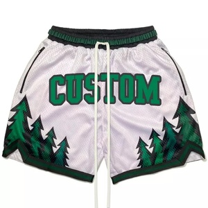 Classic Printed Blank Shiny Breathable Medium Above the Knee Customable <b>Men's</b> Embroidery Basketball <b>Shorts</b> with Pockets - Product Image 2