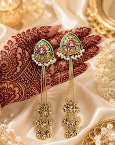 High Quality Traditional Kashmiri Zinc Alloy <b>Gold</b> Plated Geometric Drop <b>Earrings</b> Crystal Rhinestone Women Vintage Ethnic Party - Product Image 1