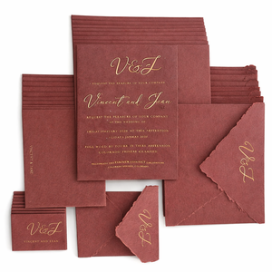 Deckle Edged Wedding Cards Handmade Art <b>Paper</b> Invitation Thermal Transfer Printing Eco-Friendly Christmas <b>Birthday</b> Luxury - Product Image 1