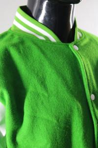 Green Men's Varsity <b>Jacket</b> With <b>White</b> Sleeves And Embroidered Logo Front Button Closure Casual Autumn Wear FINER THREADS - Product Image 4
