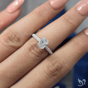 1CT Radiant Cut Lab Grown Diamond <b>Ring</b> Bold Rectangular Engagement <b>Ring</b> Double Pave Band 10K White Gold <b>Ring</b> - Product Image 5