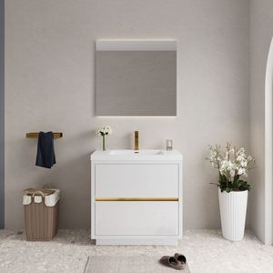 Mobile bagno freestanding da 36 pollici con cassetti soft-close e piano in resina effetto pietra, mobiletto contenitore bagno con lavabo - Product Image 4