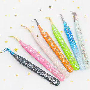 Eyelash Tweezers in <b>Glitter</b> Multi Color Fiber Tip 90 Degree Slim Thin Straight Volume Lash Tweezers Grafted Strong Hold Tweezer - Product Image 1