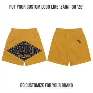 Premium 100% Cotton Solid Mesh Fabric 120g <b>Yellow</b> Custom Logo Basketball <b>Shorts</b> Breathable Eco-Friendly Embroidery Print OEM ODM - Product Image 1
