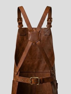 <b>Leather</b> <b>Apron</b> with Cross Back Straps Double Pockets for Restaurant Bar Wait Staff Uniform - Product Image 4