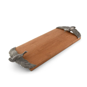 Plateau de service artisanal en bois de manguier avec élégante poignée en métal argenté en forme de canard pour décoration rustique, plateau de service décoratif vintage - Product Image 2