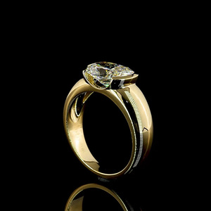Anillo Solitario con Diamante Cultivado en Laboratorio, Corte Cojín, Engaste Biselado, Oro 10K 14K 18K, Plata 925 935, Joyería Fina - Product Image 3