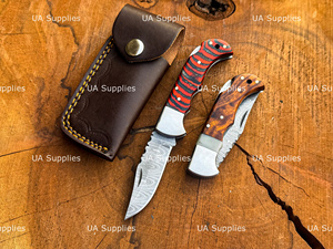 Premium Damascus Steel DIY Camping Folding Pocket Knife Customizable Colorful Handle Clip Point 1 Year Warranty Factory Direct - Product Image 6