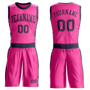 Ensemble d'uniformes de basketball roses sublimés avec nom et numéro d'équipe, en maille polyester respirante, coupe athlétique unisexe pour adultes, vêtements de sport - Product Image 1