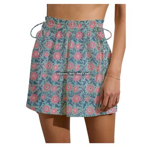 Shorts décontractés pour femme, coupe régulière, élastiques, avec cordon de serrage, en coton imprimé, pour l'été et la détente - Product Image 3