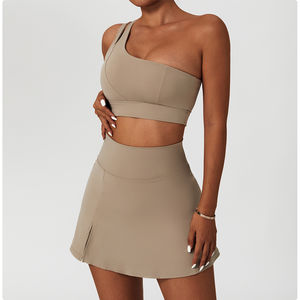 Ensemble de tennis asymétrique pour femme avec jupe taille haute et soutien-gorge de sport, tenue de sport 2 pièces pour gym et yoga, Nouveauté 2026 - Product Image 4