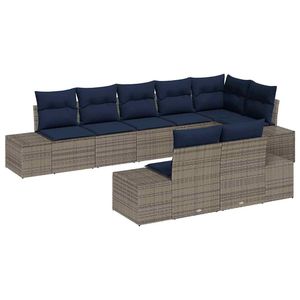 Ensemble de canapés de jardin en polyrotin gris 8 places avec coussins, mobilier d'extérieur au design contemporain - Product Image 4